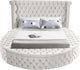 Luxus Button Tufted Velvet Round Bed, Cream, King