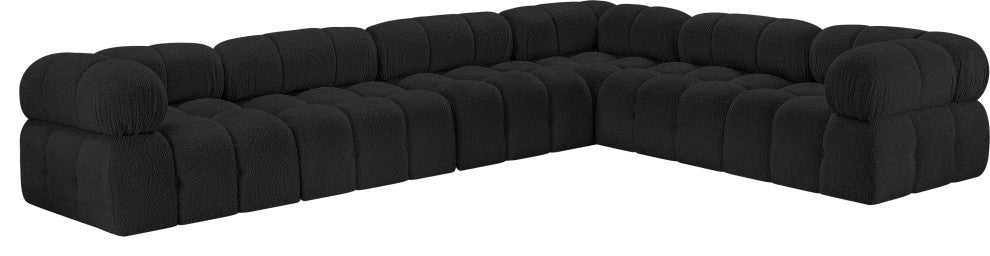 Ames Boucle Fabric L-Shaped Modular Sectional, Black, 6-Piece: 3 Armless Chair, 3 Corner Chair