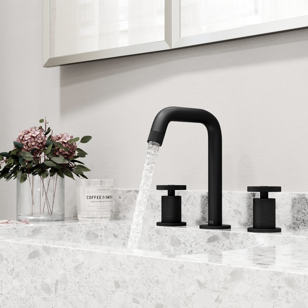 VIGO Cass 8" H 2-Handle Widespread Bathroom Faucet, Matte Black