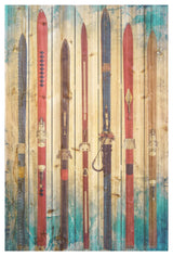 "Retro Skis" Colorful Wall Art Digital Print on Solid Wood, 36"x24"