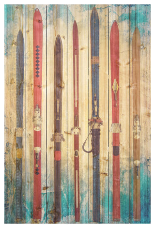 "Retro Skis" Colorful Wall Art Digital Print on Solid Wood, 36"x24"