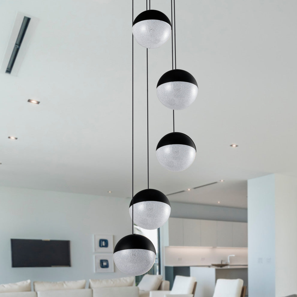 Ravello 5-Light ETL Certified Integrated LED Chandelier Lighting Fixture, Black
