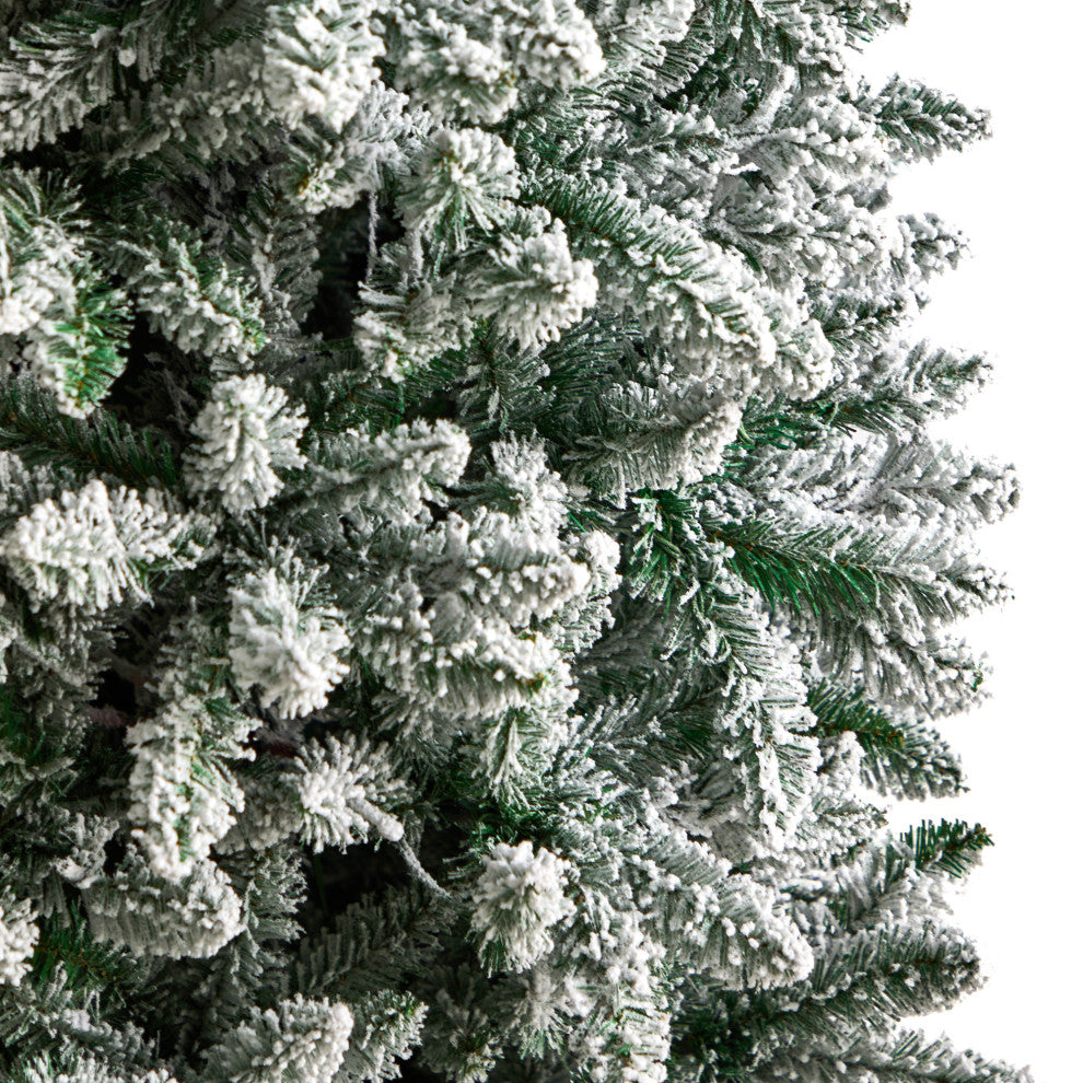 7' Slim Flocked Montreal Fir Artificial Christmas Tree, 300 Warm White LEDs
