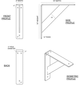 2"x10"x10" Traditional Bracket, Stainless Steel