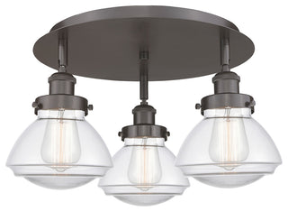 Olean-3 Light 18" Flush Mount-Oil Rubbed Bronze, Clear Glass Shade