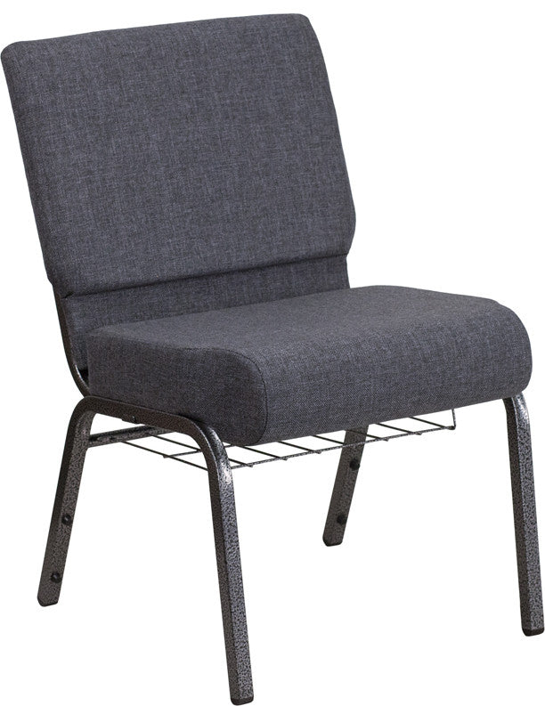 21''W Chair in Dark Gray Fabric with Book Rack-Silver Vein Frame