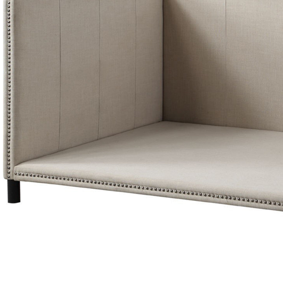 Benzara BM250267 Full Size Daybed With Nailhead Trim and Rounded Legs, Beige