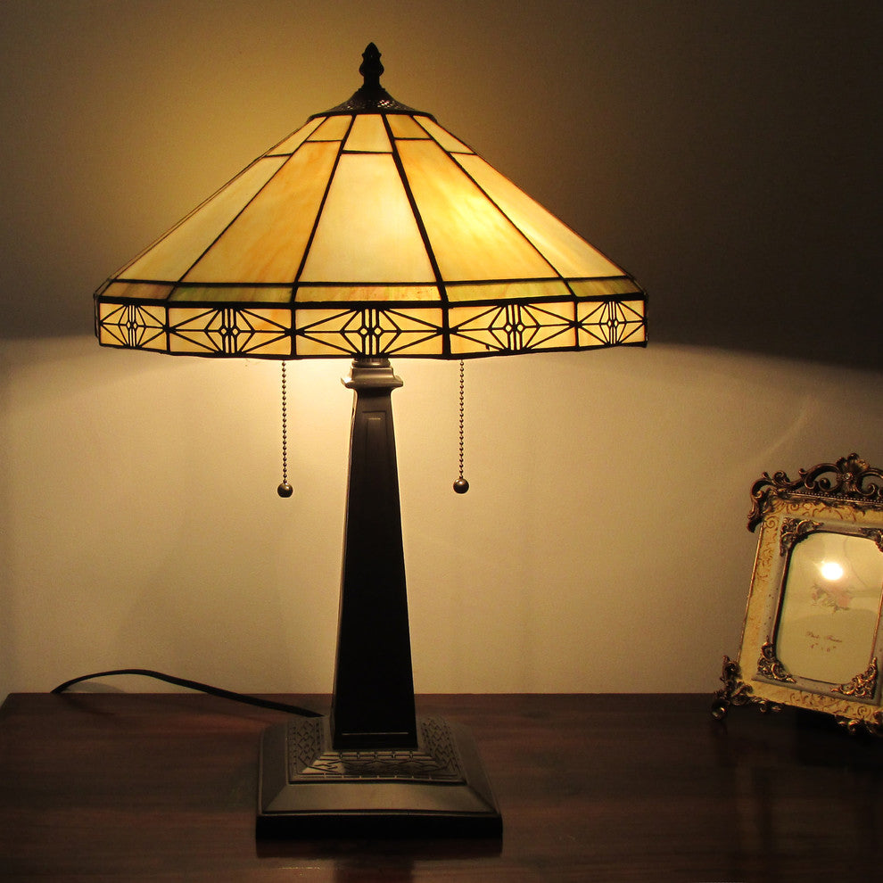 BELLE Tiffany-style 2 Light Mission Table Lamp 16inches Shade
