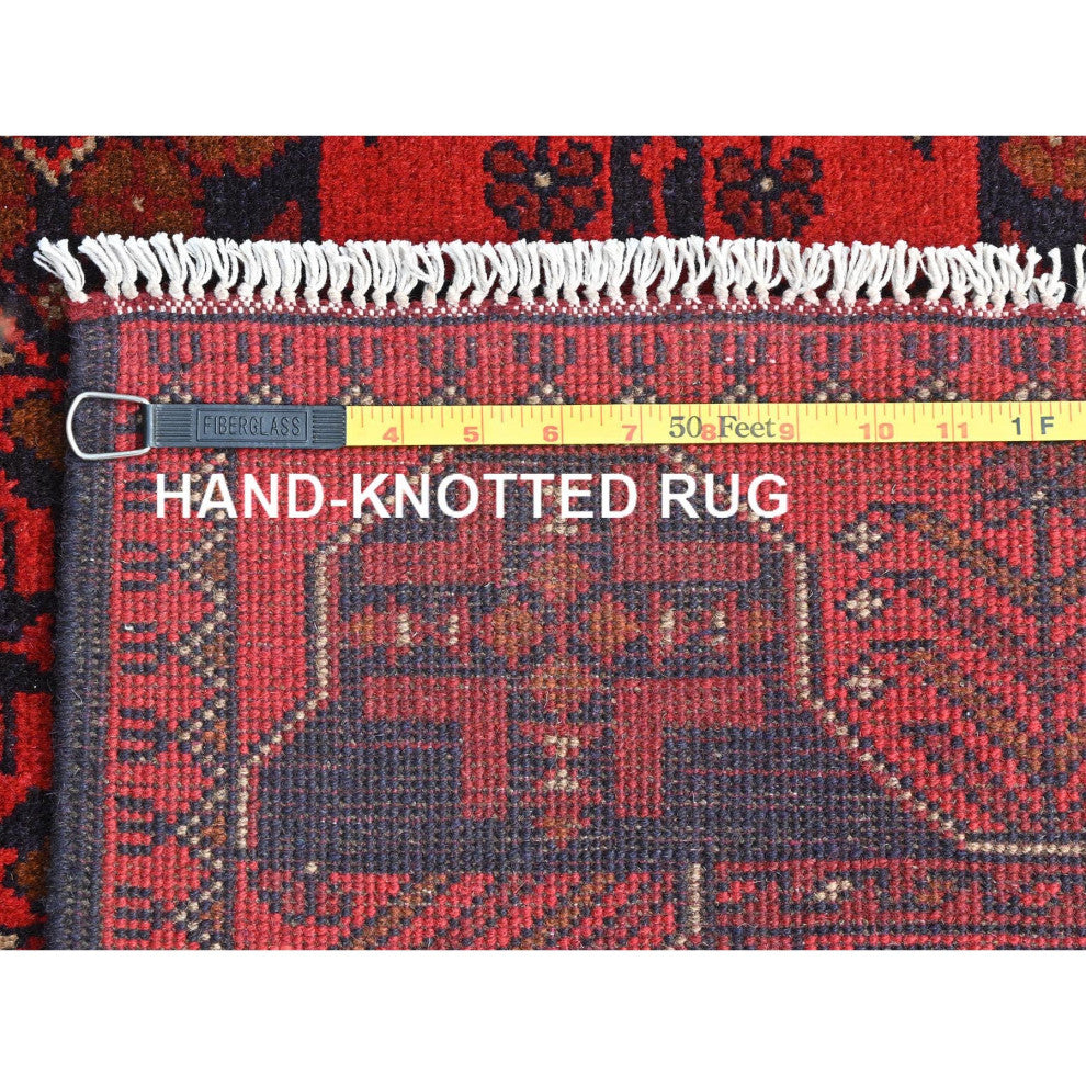 Red, Afghan Andkhoy, Wool, Hand Knotted Oriental Rug, 4'1"x6'3"