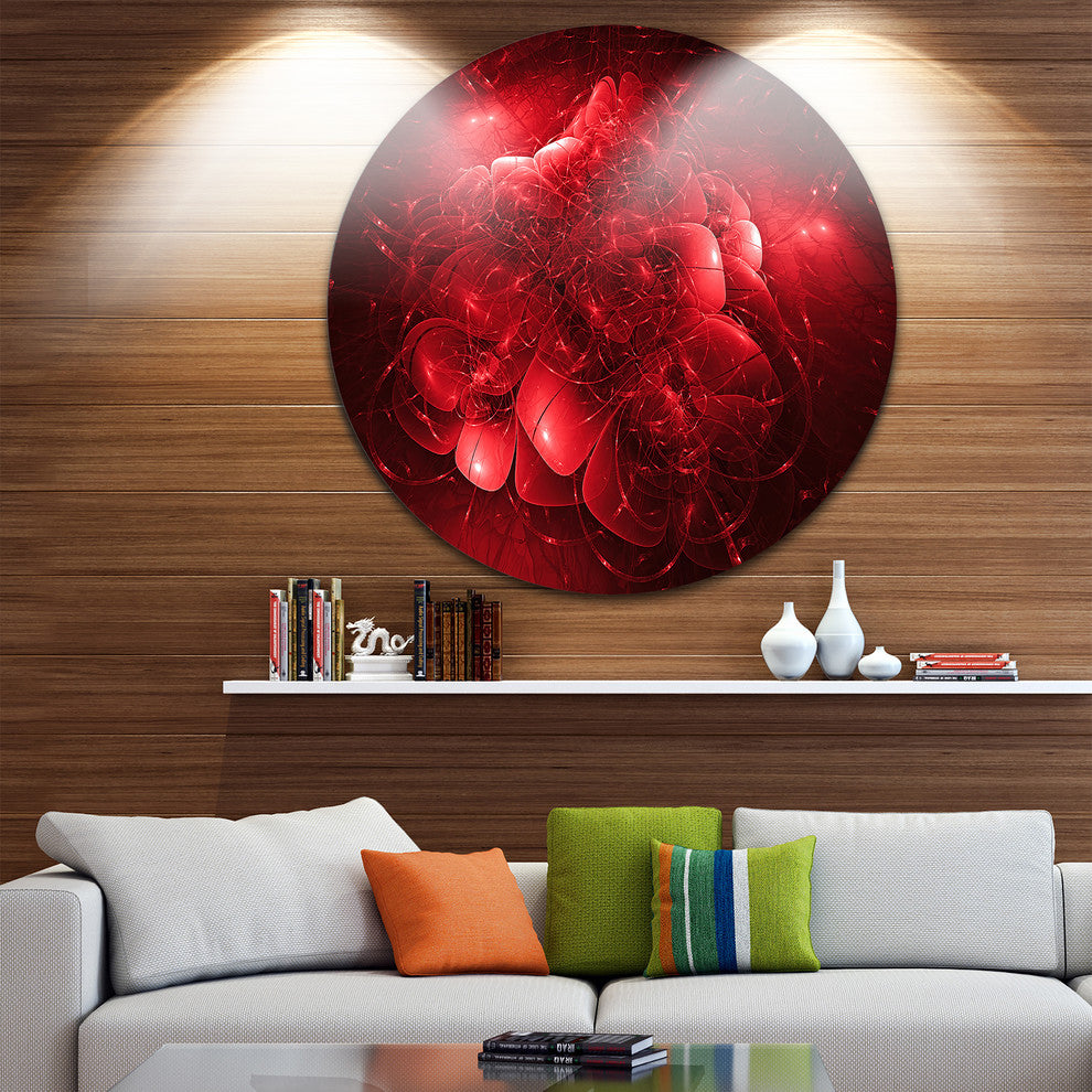 Alien Mystical Flower Red, Floral Digital Art Disc Metal Wall Art, 11"