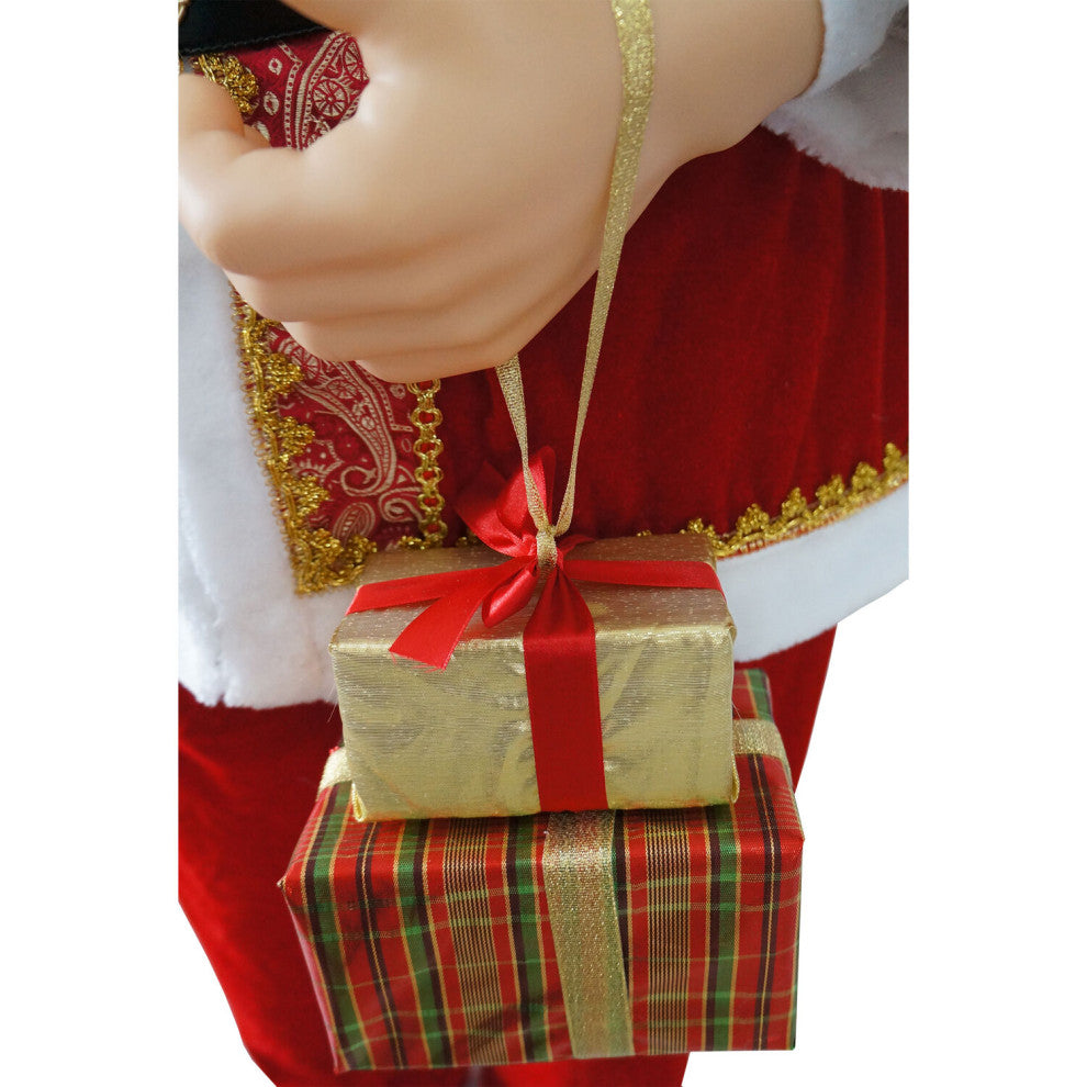 58" Traditional Dancing Santa Claus With Wreath and Gift Sack, Home Decor