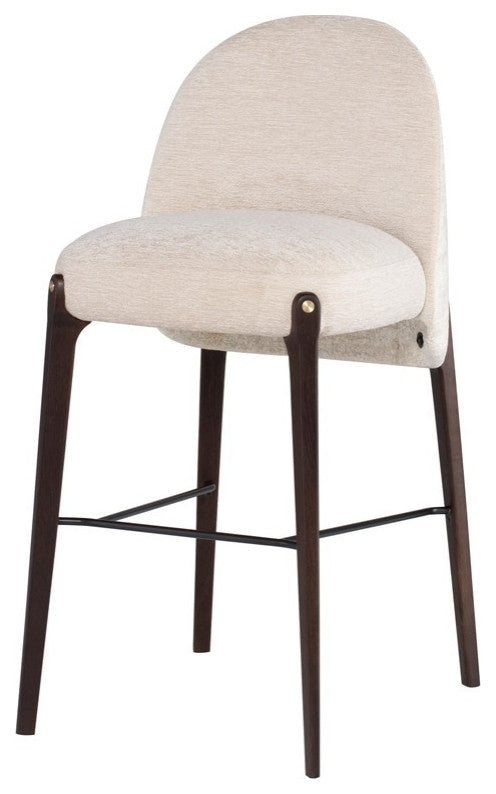Ames Stool, Gema Pearl Upholstery and Smoked Wood Legs, Bar Height