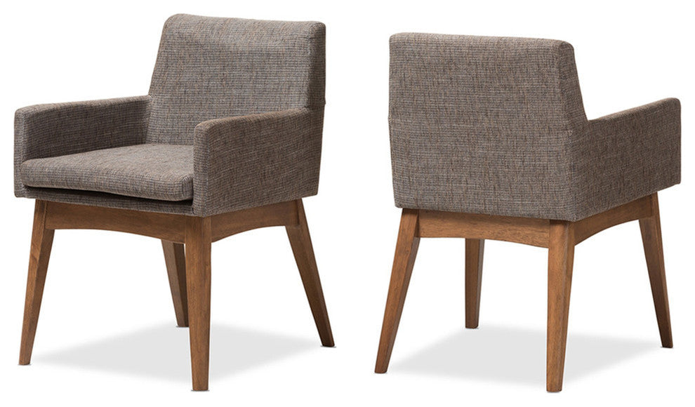 Nexus Walnut Wood Finishing and Gravel Fabric Upholstered Arm Chair, Set of 2