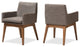 Nexus Walnut Wood Finishing and Gravel Fabric Upholstered Arm Chair, Set of 2
