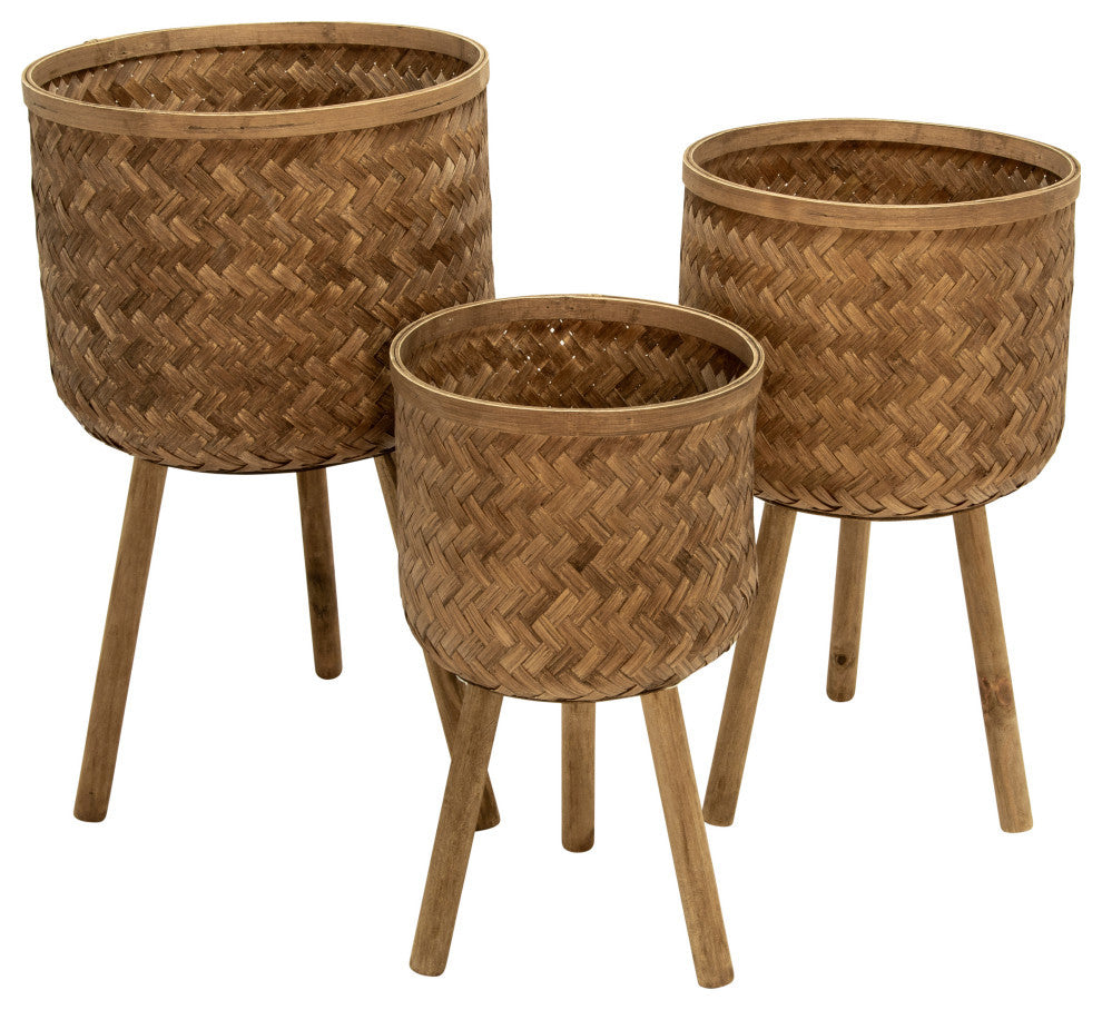 3-Piece Set Bamboo Planters Brown