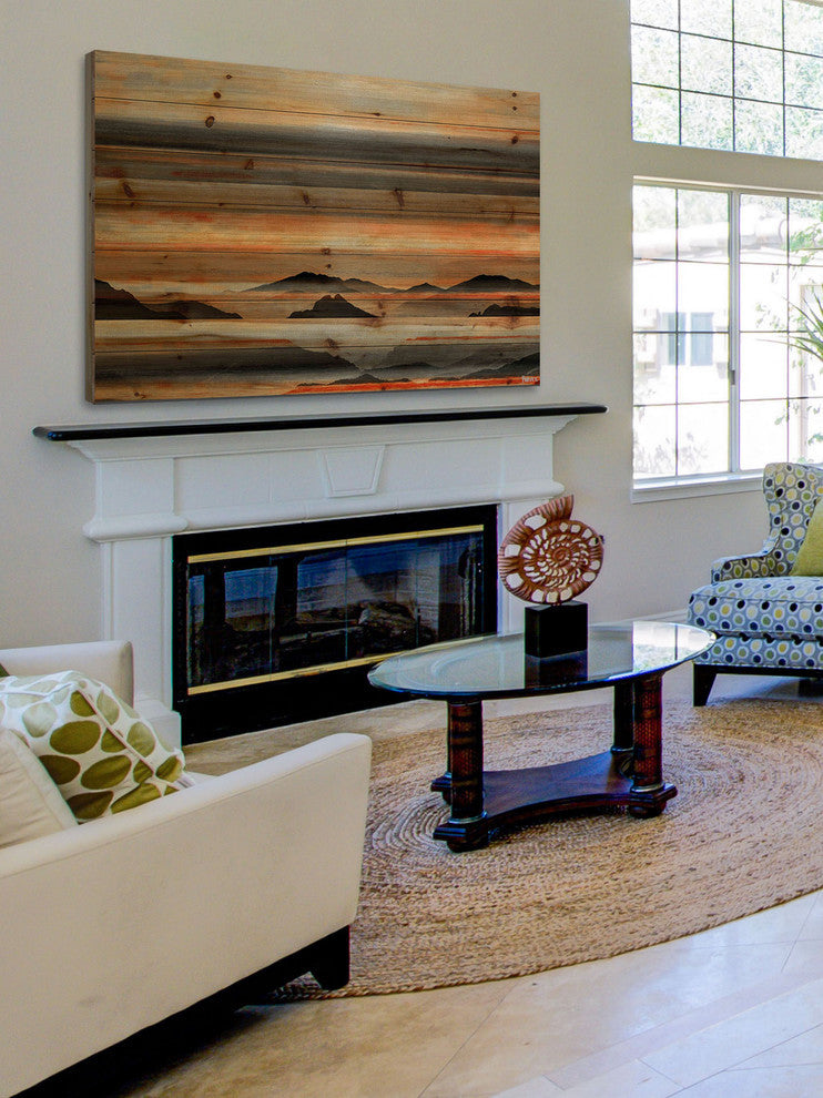 "Desert Mountains" Print on Natural Pine Wood, 36"x24"