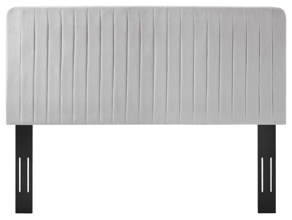 Tufted Headboard, King Size, Velvet, Light Gray, Modern Contemporary