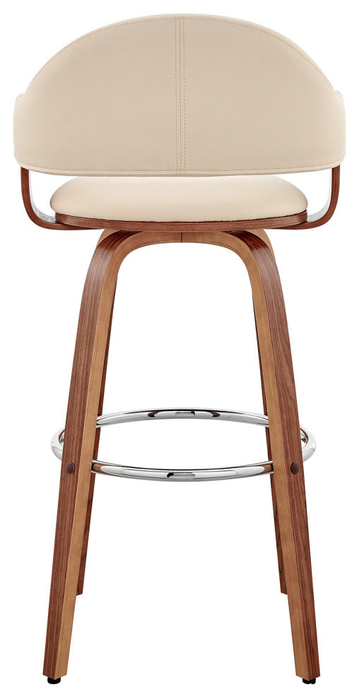 30" Rich Cream Faux Leather Walnut Wood Bar Stool