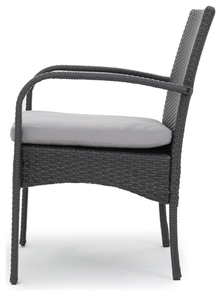 GDF Studio 3-Piece Portola Outdoor Gray Wicker Bistro With Cushions Set