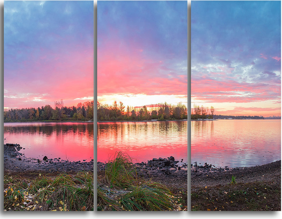 "Beautiful Fall Sunrise Over River" Metal Wall Art, 3 Panels, 36"x28"