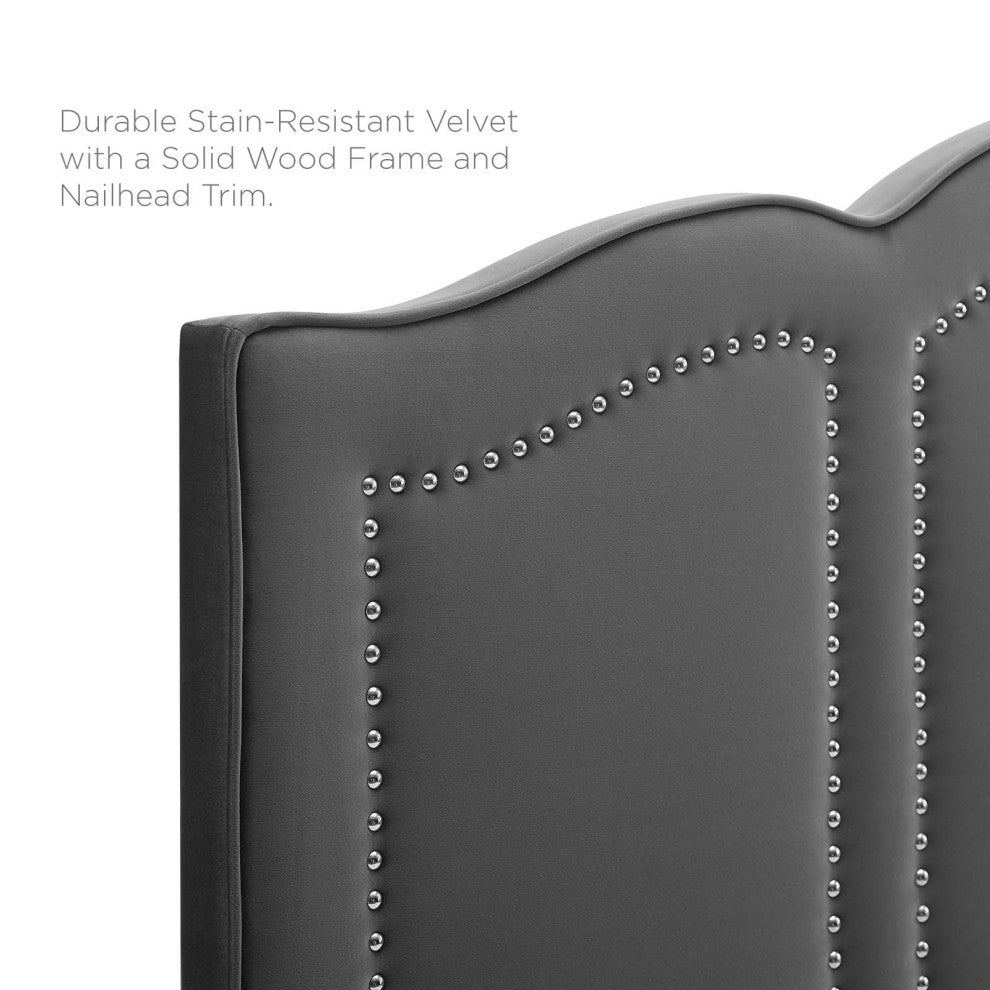 Headboard, King Size, Velvet, Dark Gray, Modern Contemporary, Bedroom