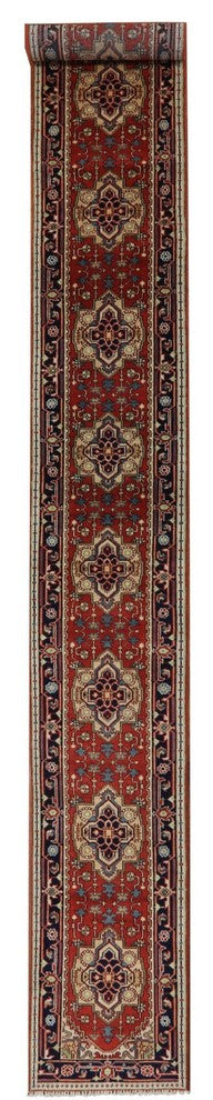 Floral Wool 3'x20' Heriz Serapi Runner Red Hand Knotted Area Rug H9216