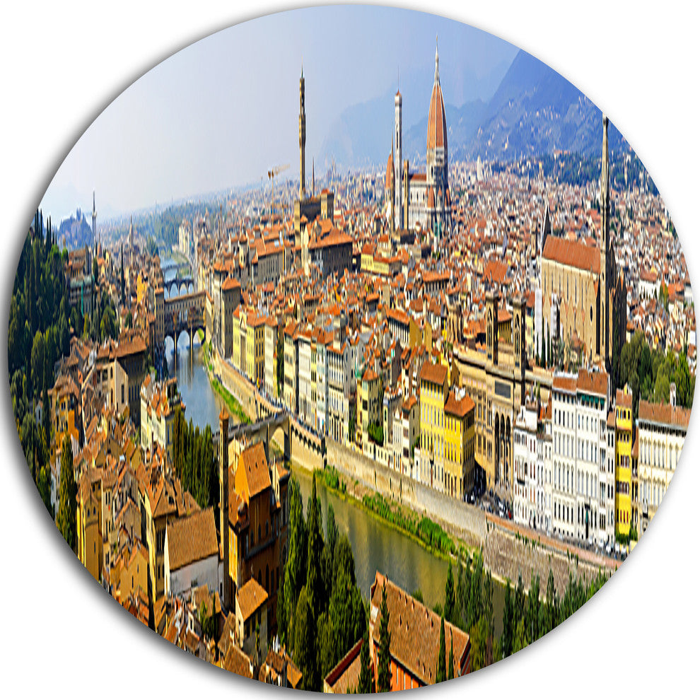 Florence Panoramic View, Cityscape Photo Round Metal Wall Art, 38"