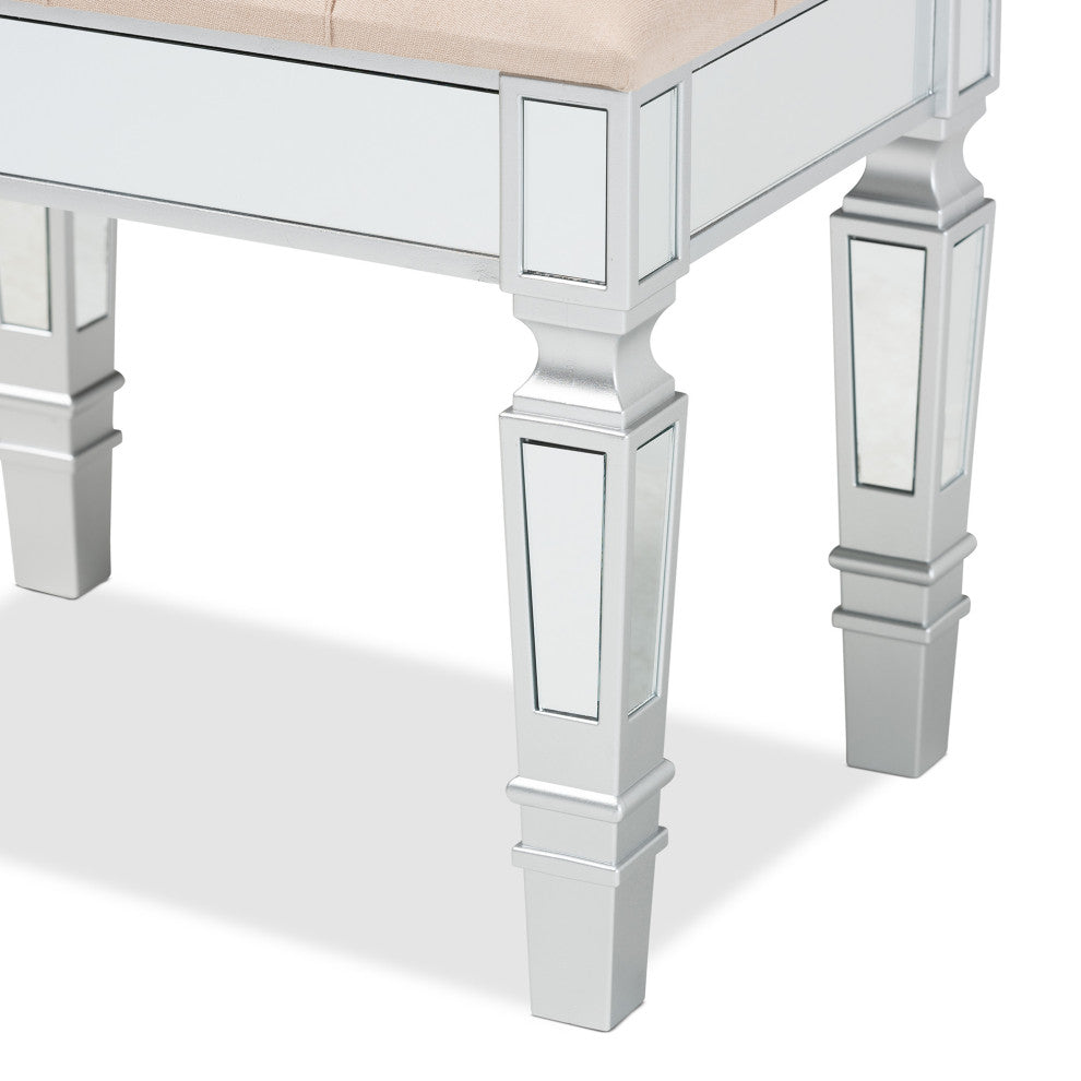 Jayni Glam and Luxe Fabric Ottoman, Beige