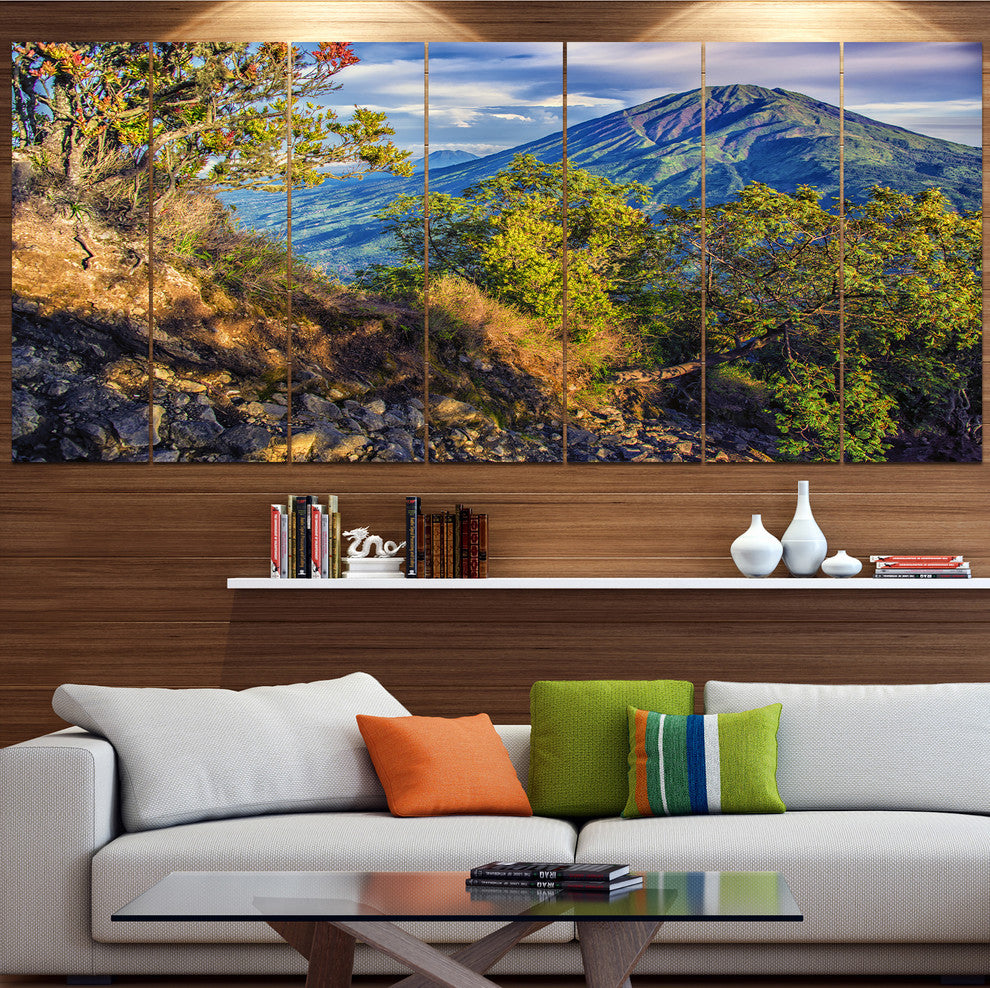 Merbabu Volcano in Java, Landscape Canvas Art Print, 83"x32", 7 Panels