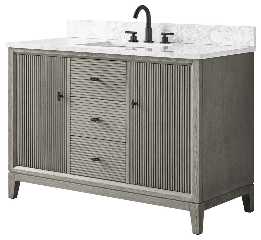 Vanity Art Bathroom Vanity with Engineered Marble Top and Sink, Driftwood Gray, 48", Matte Black