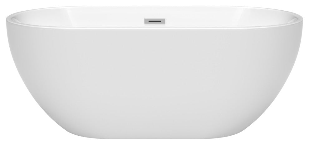 Brooklyn 60" Freestanding White Bathtub, Polished Chrome Drain and Overflow Trim