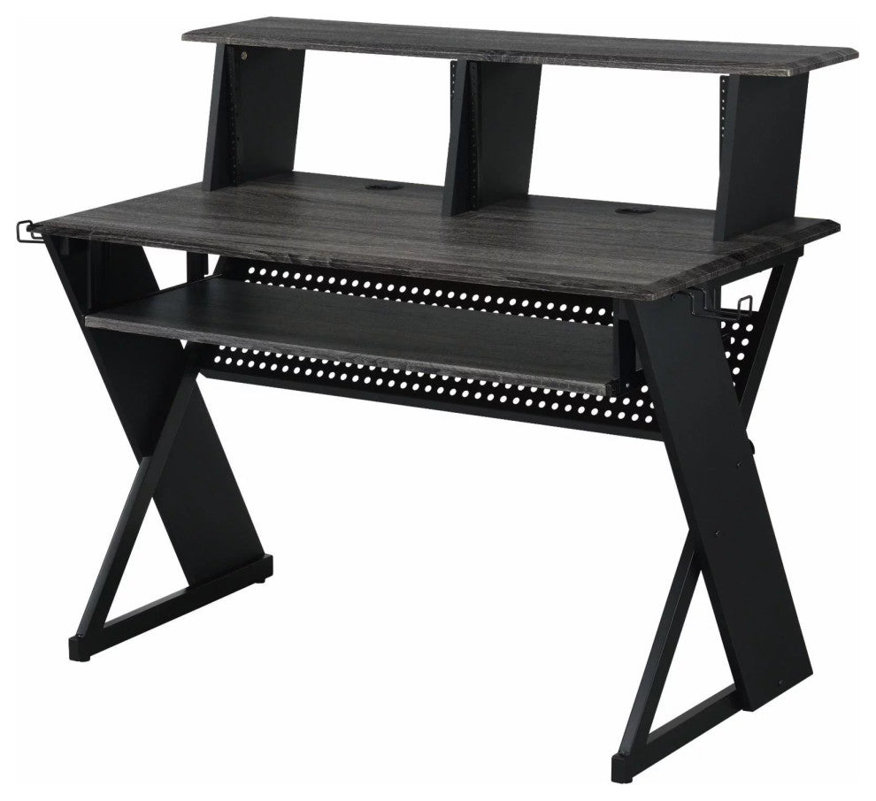 Multipurpose Desk, Large Top With Raised Shelf & Cable Management, Black