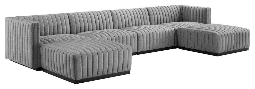 Conjure Channel Tufted Upholstered Fabric 6-Piece Sectional Sofa, Black Light G