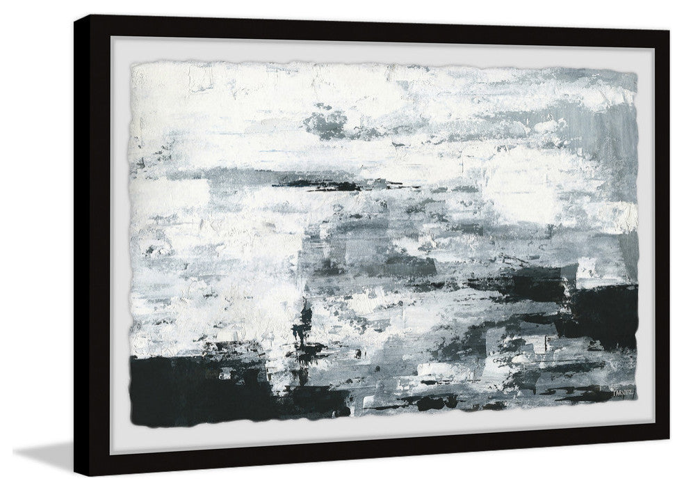 "Black and White Smudges III" Framed Painting Print, 12"x8"