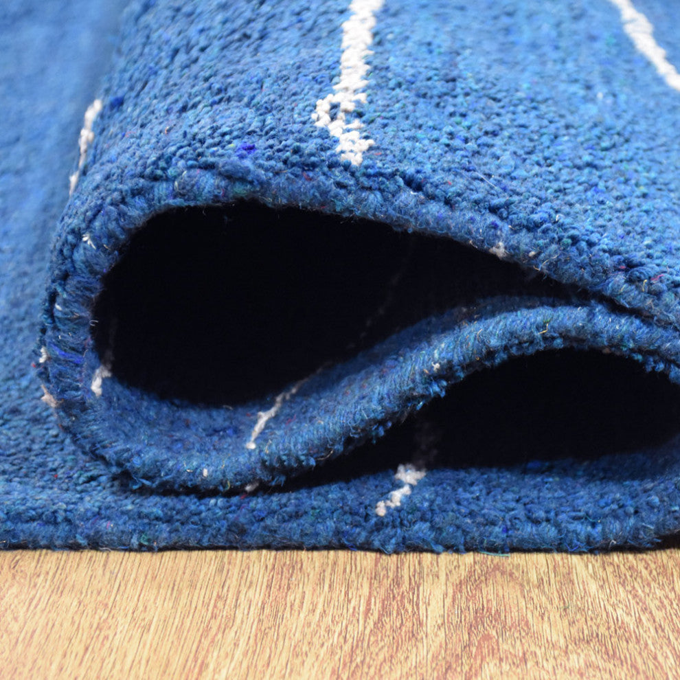HAND KNOTTED LOOM SILK AREA RUGS-9'x12',Rectangle,Blue White,Contemporary