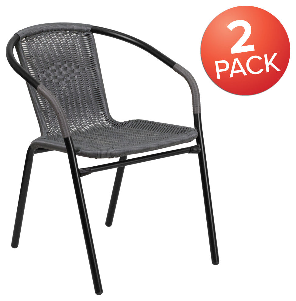 2 Pack Rattan Indoor-Outdoor Stack Chair, Gray