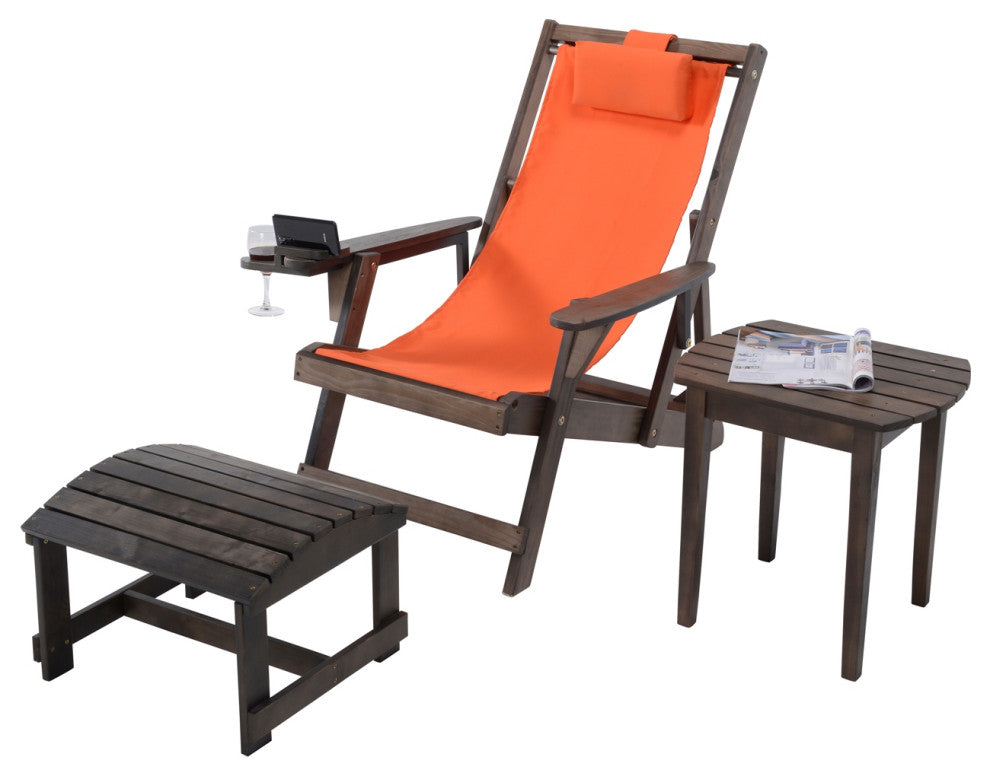 Romantic Collection Canvas Sling Chair with Cup and Wine Holder, Dark Brown Fram