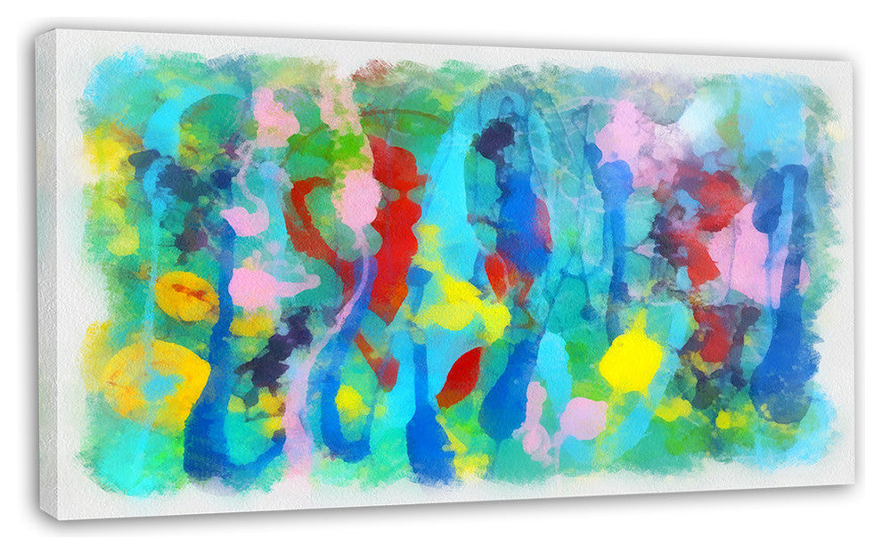 Hand drawn Multi color Floral Pattern, Large Abstract Canvas Wall Art, 32"x16"