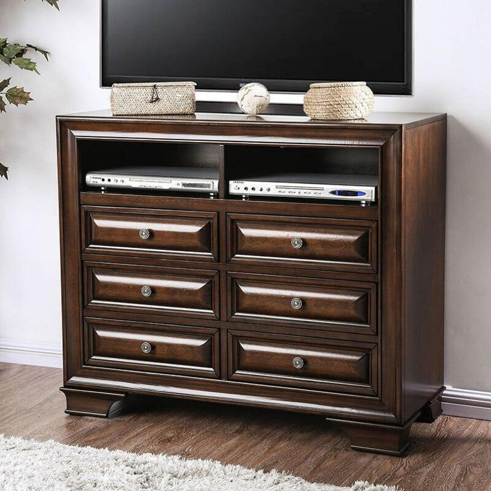 Wooden Media Chest With 6 Drawers, Brown Cherry