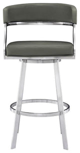 Armen Living Dione 30" Metal & Faux Leather Swivel Bar Stool in Gray/Chrome