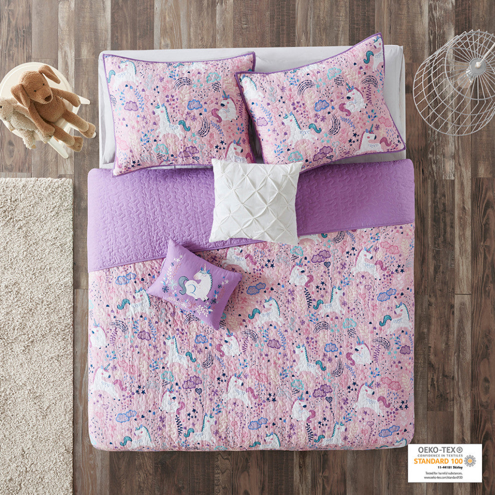 Urban Habitat Kids Lola Unicorn Reversible Cotton Quilt Set With Throw Pillows