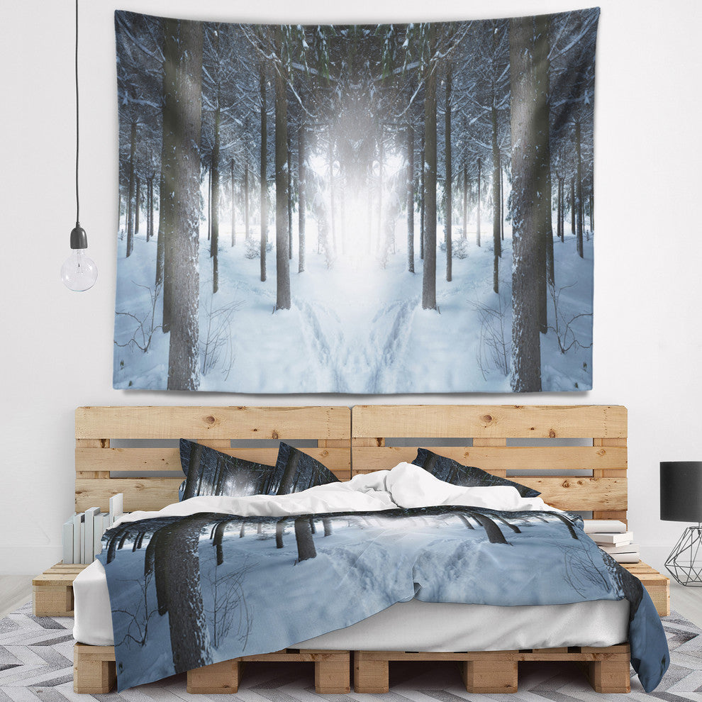 Winter Forest with Dark Woods Landscape Wall Tapestry, 60"x50"