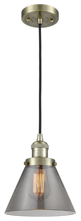Large Cone LED Pendant, Antique Brass, Glass: Smoked