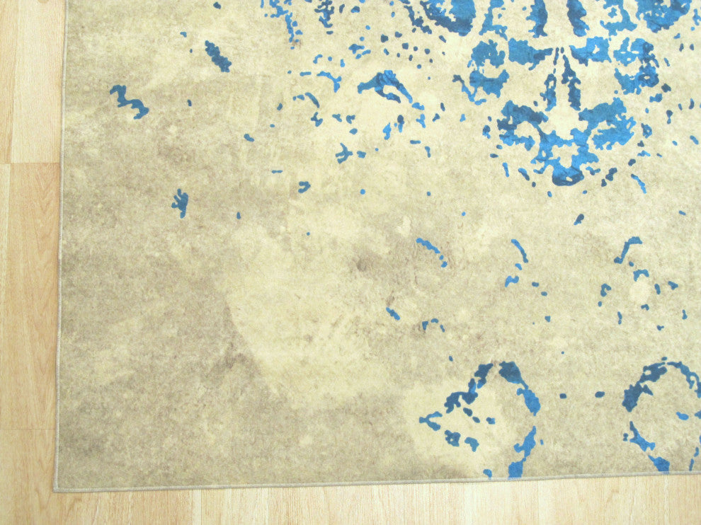 Blue Traditional Oriental Distressed Bohemian Moderno Medallion Area Rug