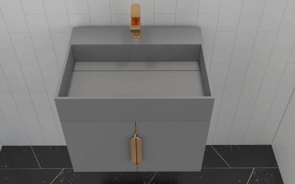 CastelloUSA Amazon 24" Wall Mounted Bathroom Vanity Set, Gray, Gray Top, Gold