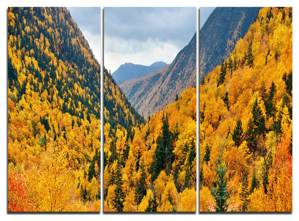 "Yellow Autumn Foliage Over Hills" Metal Wall Art, 3 Panels, 36"x28"