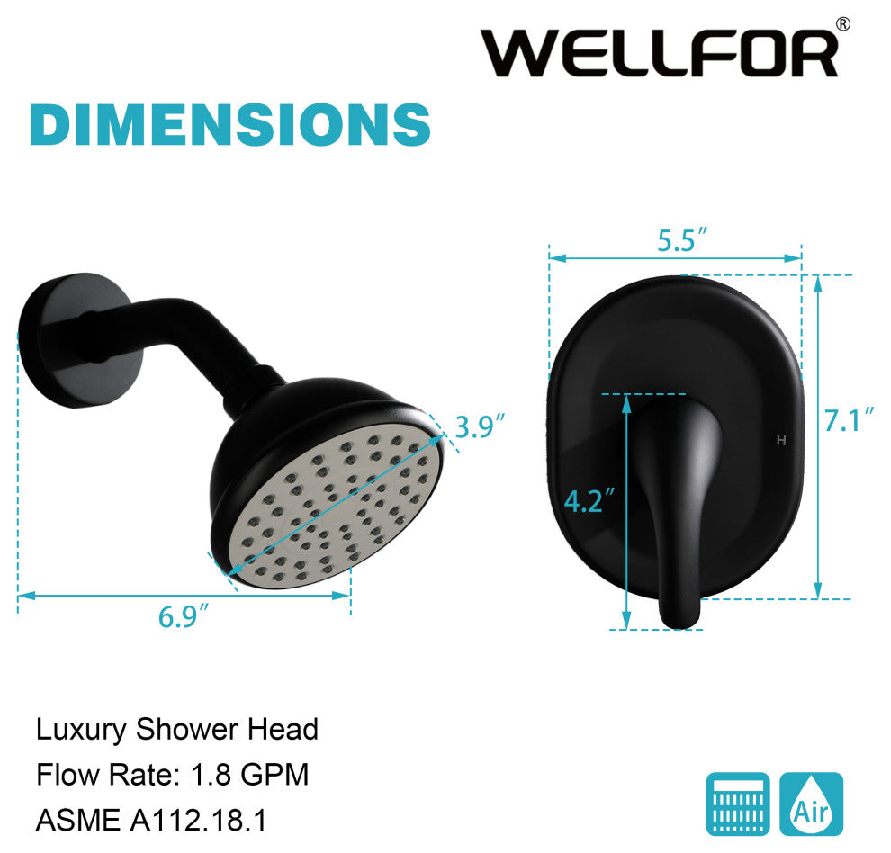 Wellfor Shower Faucet Set With Single-Spray Clean Shower Head, Matte Black