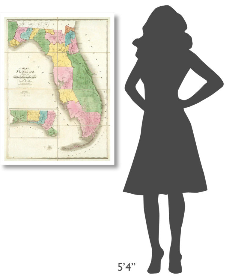 "Map of Florida, 1839" Digital Paper Print by David H. Burr, 29"x38"