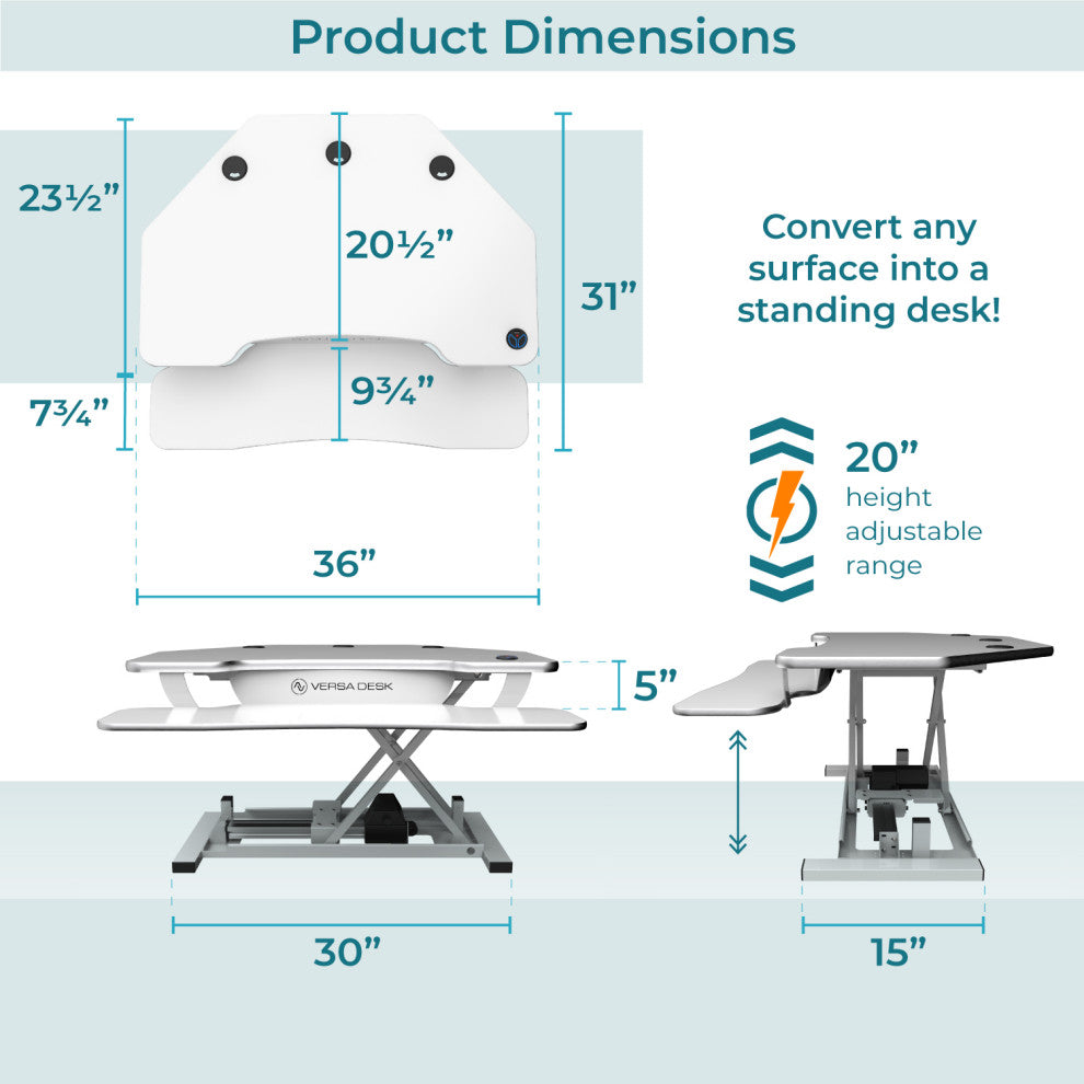 VersaDeskÂ® PowerProÂ® Corner Electric Standing Desk Converter with USB Charging, White