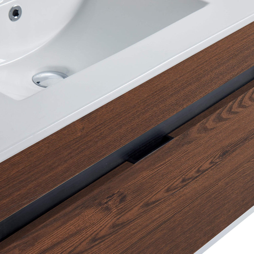 Alpine Wall Mount Bathroom Vanity and Sink, Brown Walnut, 30"